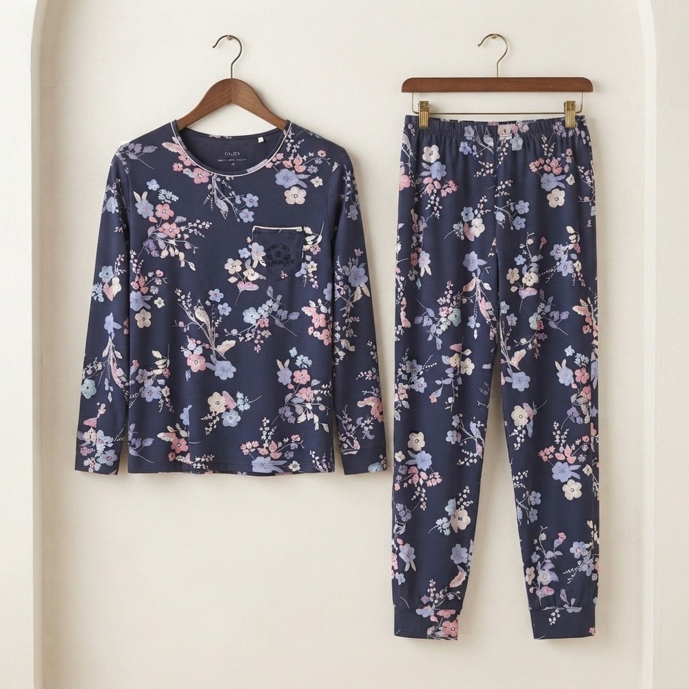 Calida Cottagecore Floral Pajama Set Women S Navy Blue Coquette Loungewear